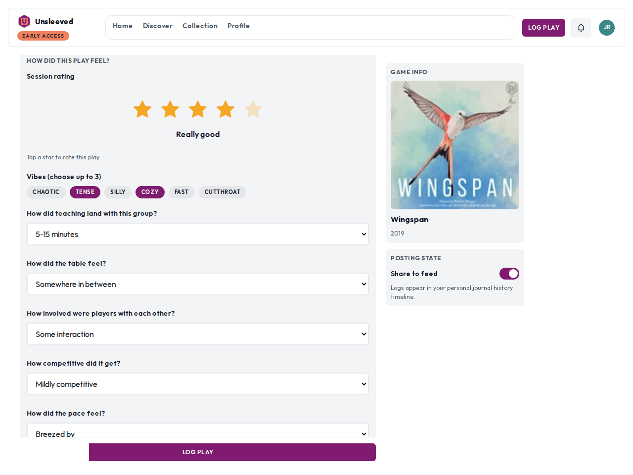 Preview of the Meaningful session tracking experience in Unsleeved